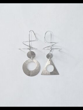 Harry Mason Designer Sterling Silver Earrings, Asymmetrical Spiral Dangle
